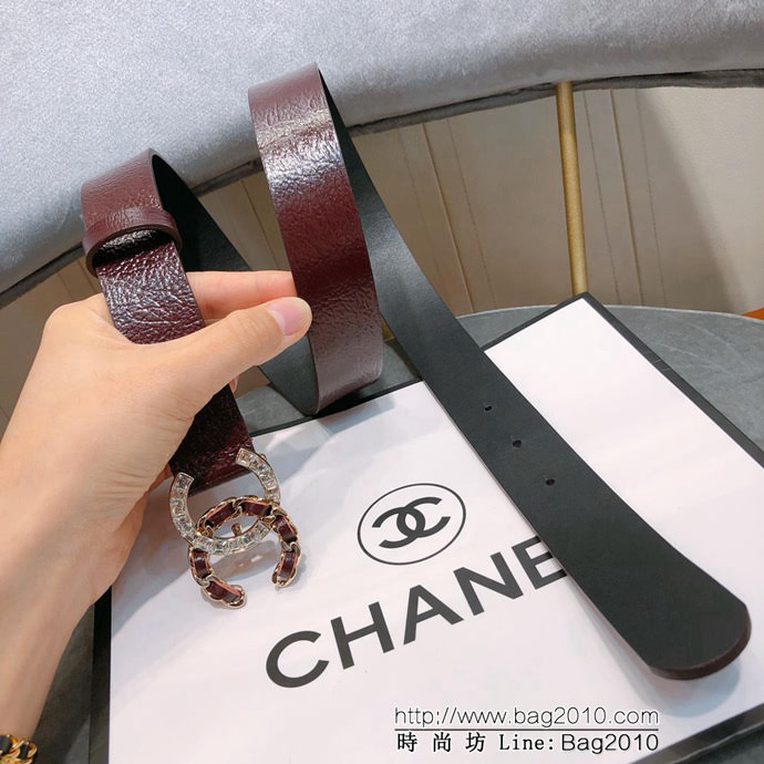 CHANEL香奈兒 18新款 zp同步 CC鏈條鑽扣 進口頭層皺山羊紋皮 時尚百搭款皮帶  xfp1154